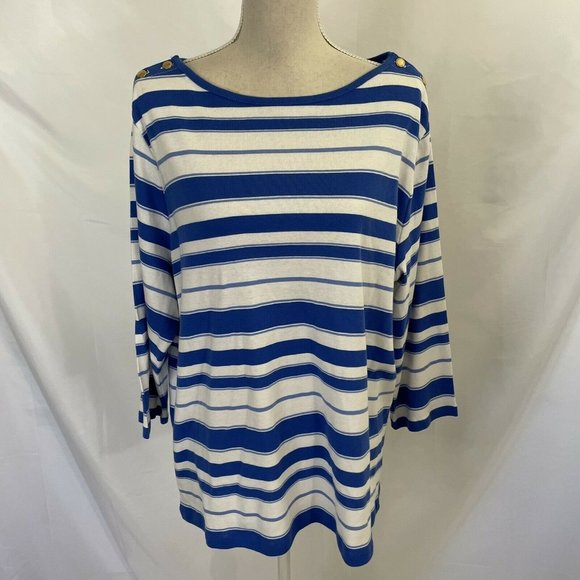Lauren Ralph Lauren Tops - Lauren Ralph Lauren Blue Striped Boatneck Top Womens 2X Plus NEW